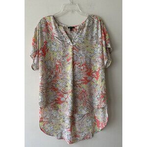 Sami &Jo Floral Print High Low Semi Sheer V Neck Blouse Size XL